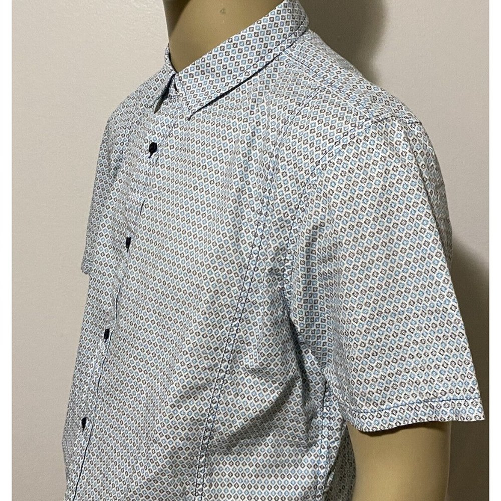 Prana Slim Fit XL Short Sleeve Button Front Men's Hiking Shirt White Teal Black - Picture 7 of 11